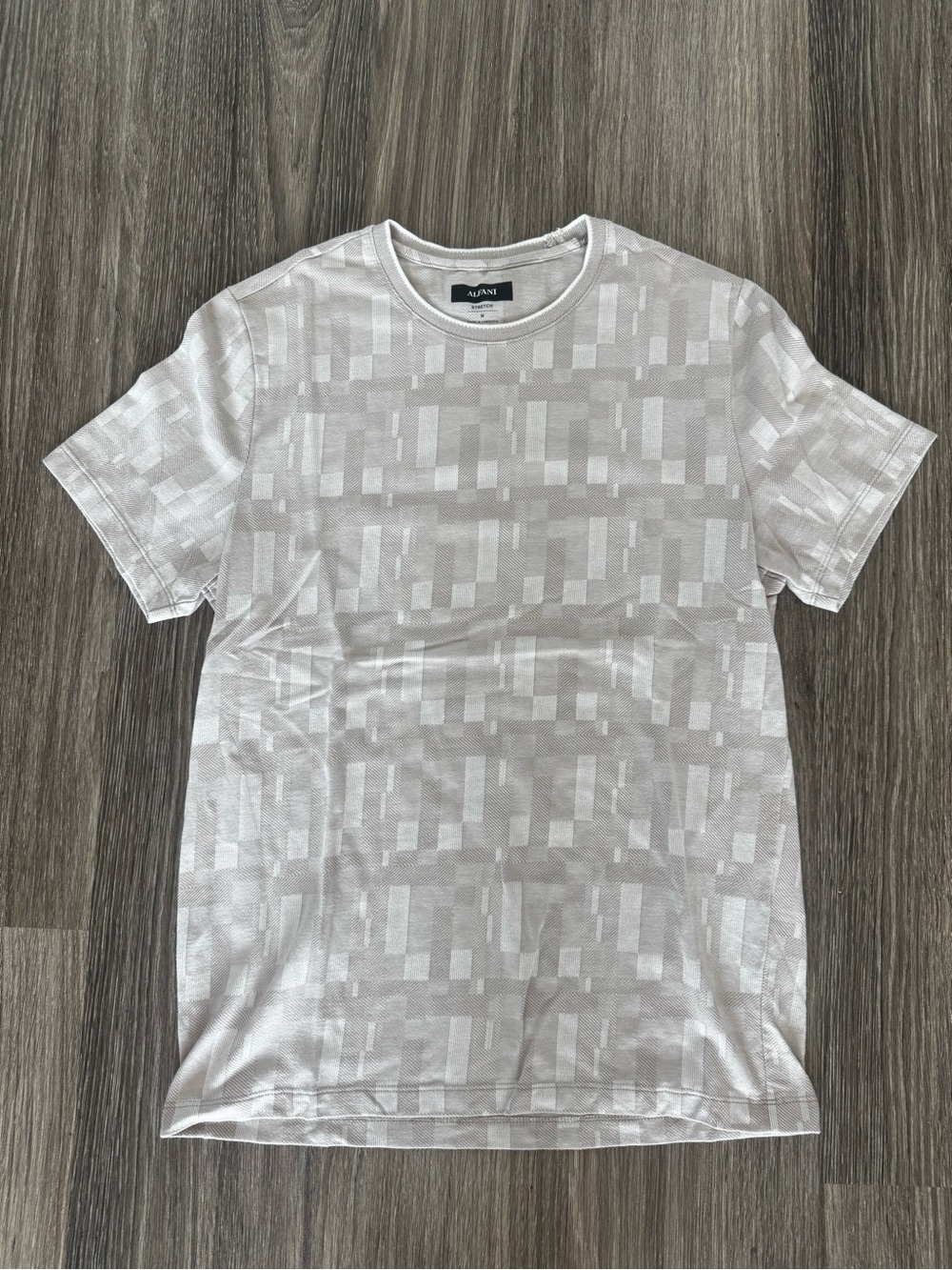 Alfani White Light Gray Geometric Crew Neck Short Sleeve Tee